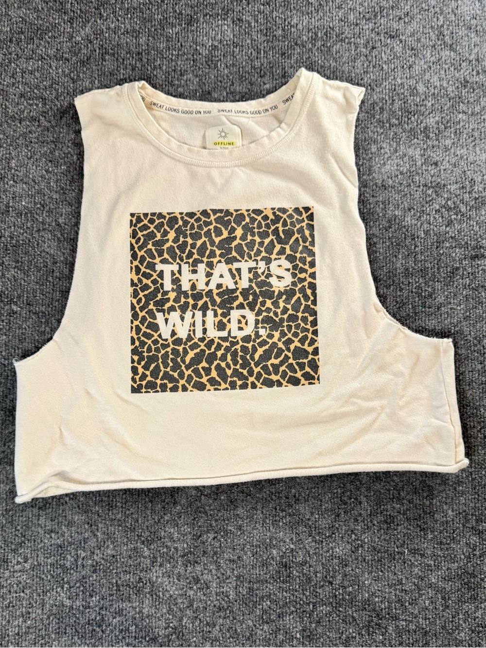 Offline By Aerie Crop Tank Top with Leopard Graphic - That's Wild - Beige